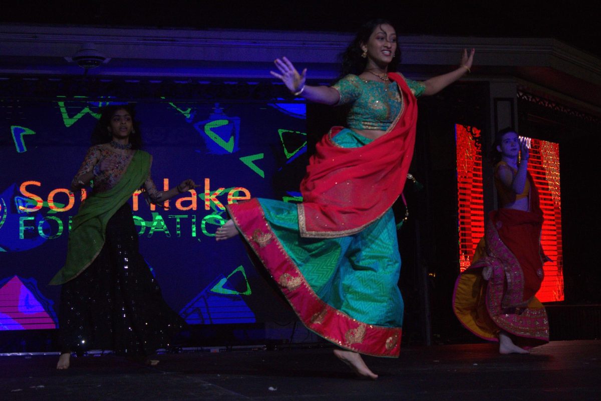 Bollywood Dance Club members Riya Shah and Anvitha Sharma dance at Diwali Fest. Photo by Lujayn Ahmed
